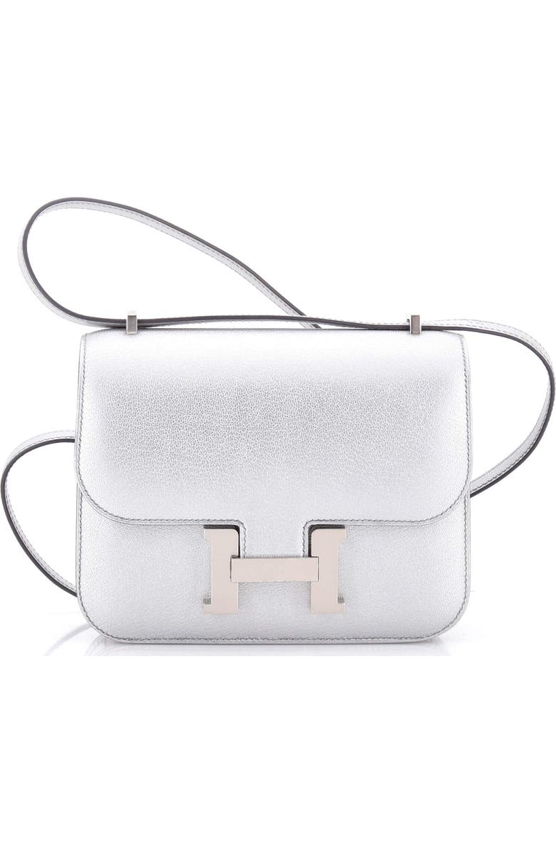 Pre-Owned Hermes Constance NM Bag Metallic Chevre Chamkilight 18, Main, color, Gris Argente