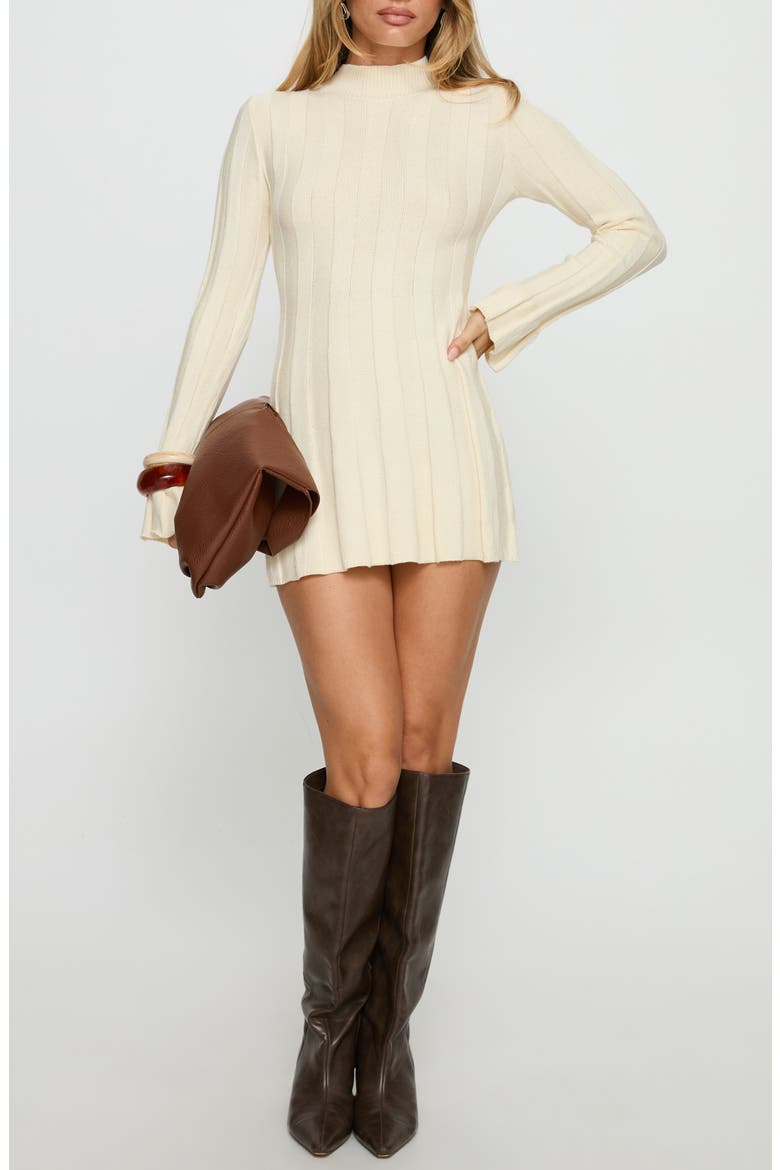 Carlee Mock Neck Long Sleeve Rib Sweater Minidress, Main, color, CREAM