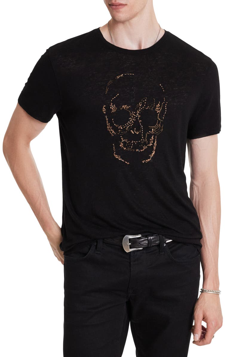 John Varvatos Embroidered Linen Blend T-Shirt, Main, color, 