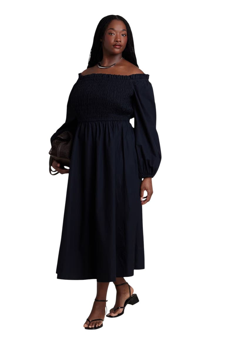Long Sleeve Smocked Maxi Dress, Main, color, BLACK ONYX