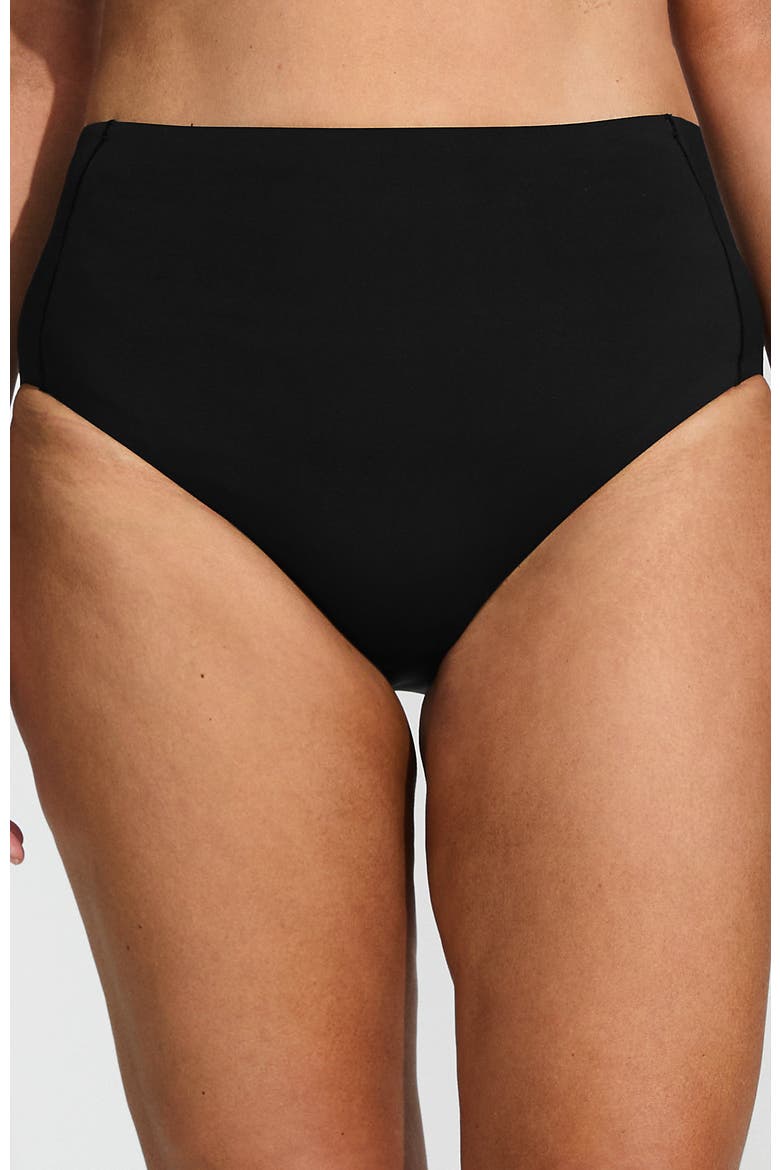 Tugless QuickDry High Waisted High Leg Bikini Bottoms, Alternate, color, Black
