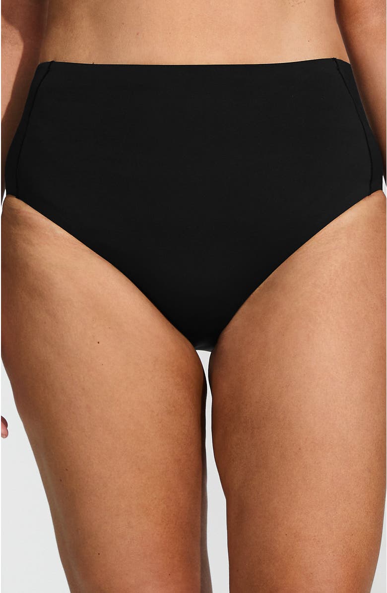 Lands' End Tugless QuickDry High Waisted High Leg Bikini Bottoms, Alternate, color, Black