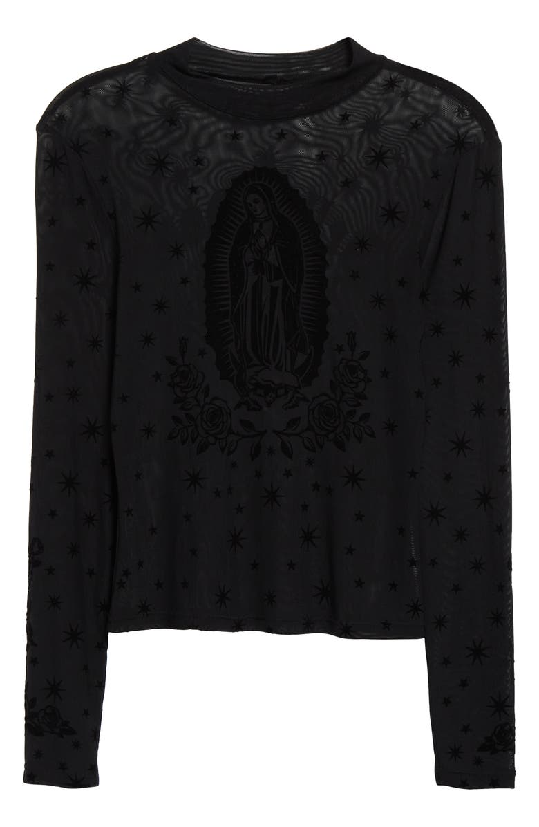 Bella Doña Virgencita Long Sleeve Mesh Top, Alternate, color, Black Mesh