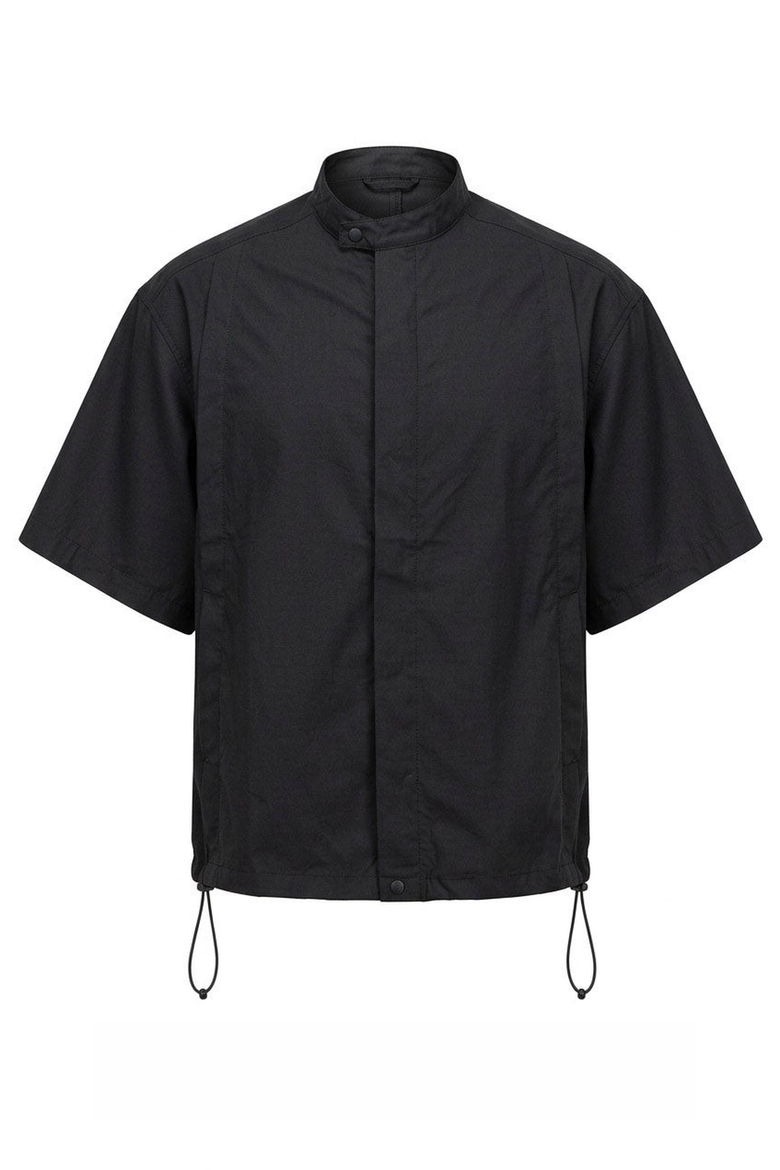 Short Sleeve Stand Collar Jacket, Alternate, color, Black