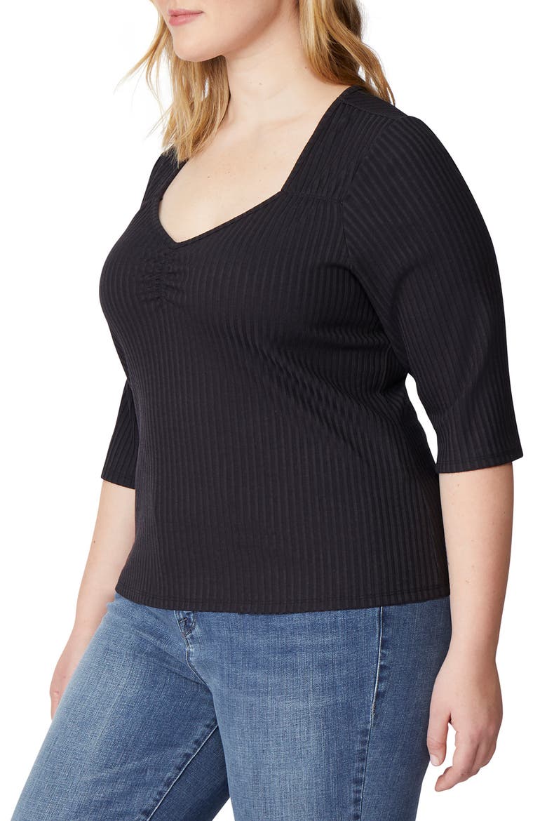 Sweetheart Rib Knit Top, Alternate, color, BLACK