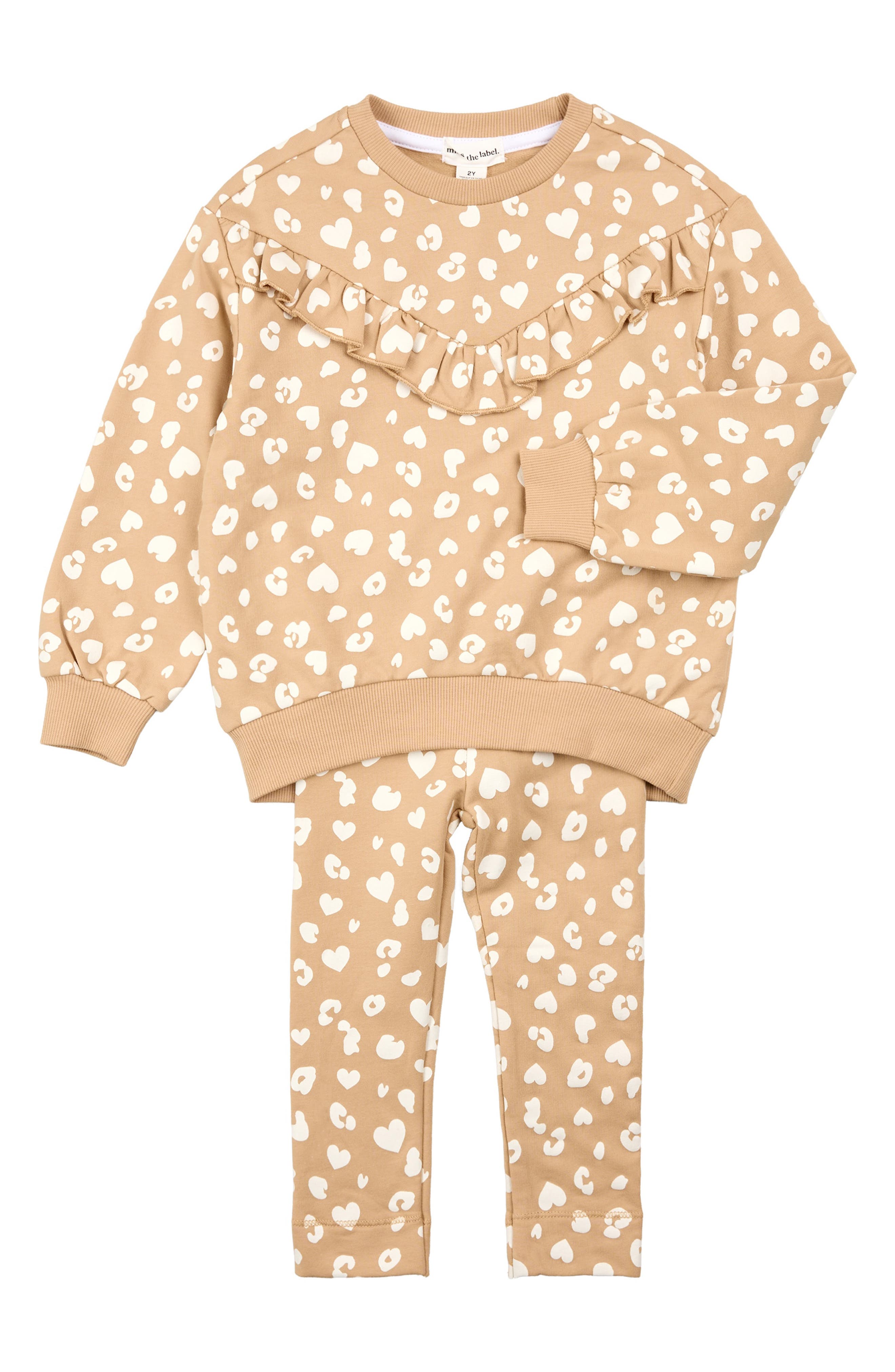 MILES BABY Cheetah Print Ruffle Trim Sweatshirt & Leggings Set