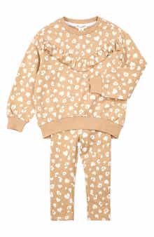 MILES BABY Cheetah Print Ruffle Trim Sweatshirt & Leggings Set