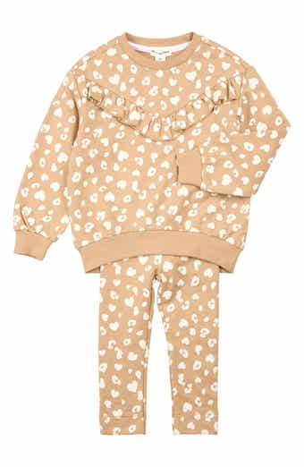Cheetah Print Ruffle Trim Sweatshirt & Leggings Set