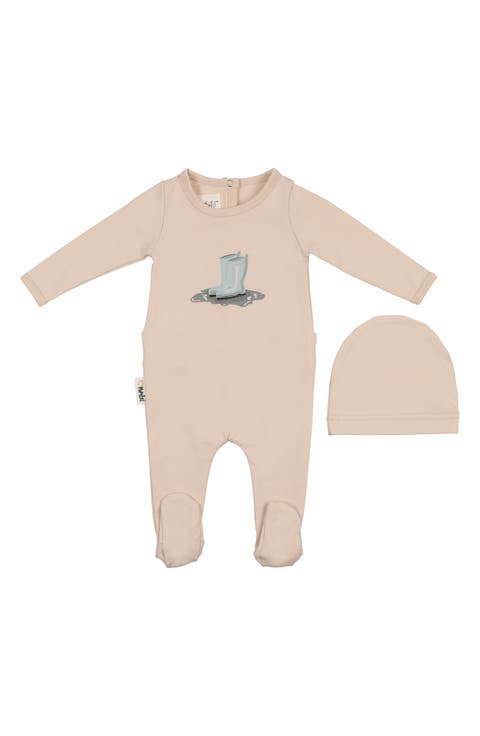 Rain Boot Print Footie & Hat Set (Baby)