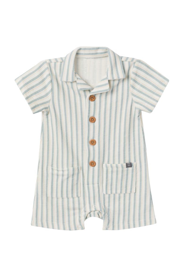 Collared Short Sleeve Romper (baby), Main, color, Ivory Teal Stripe