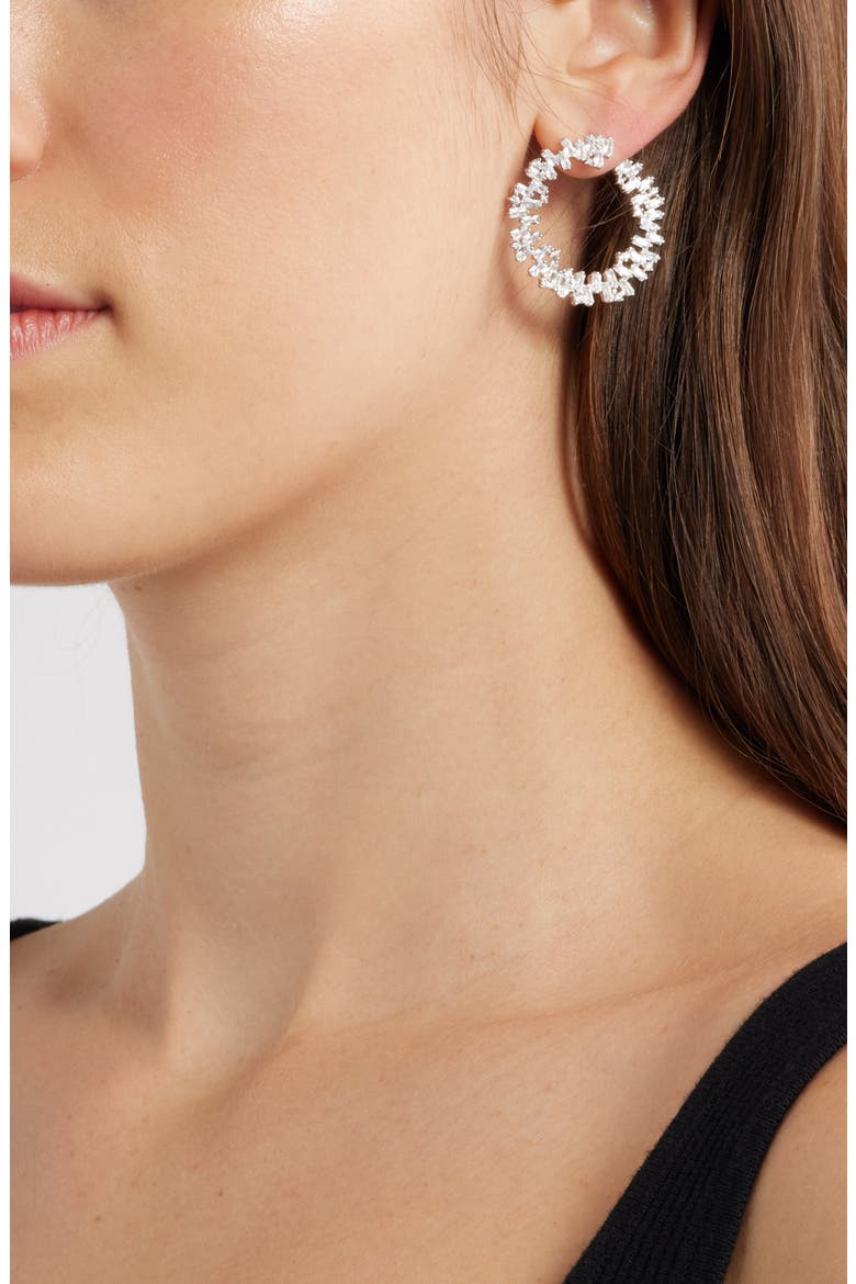 Scattered Baguette Cubic Zirconia Front/Back Earrings, Alternate, color, CLEAR- SILVER