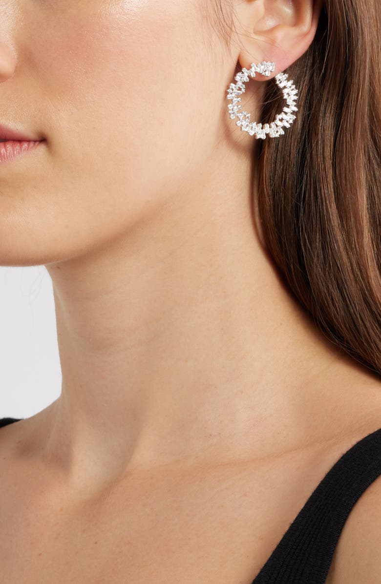 Nordstrom Scattered Baguette Cubic Zirconia Front/Back Earrings, Alternate, color, Clear- Silver