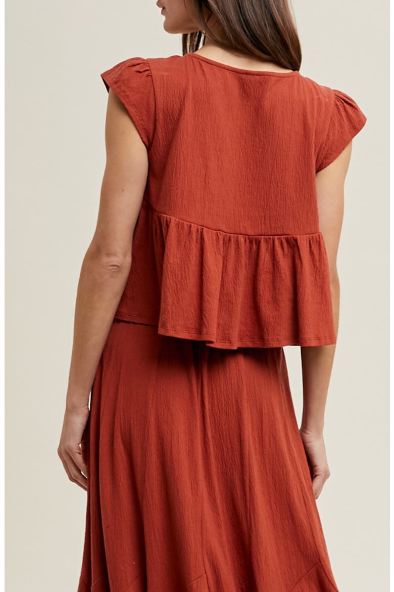 Cotton Blend Top and Skirt Set, Alternate, color, RUST
