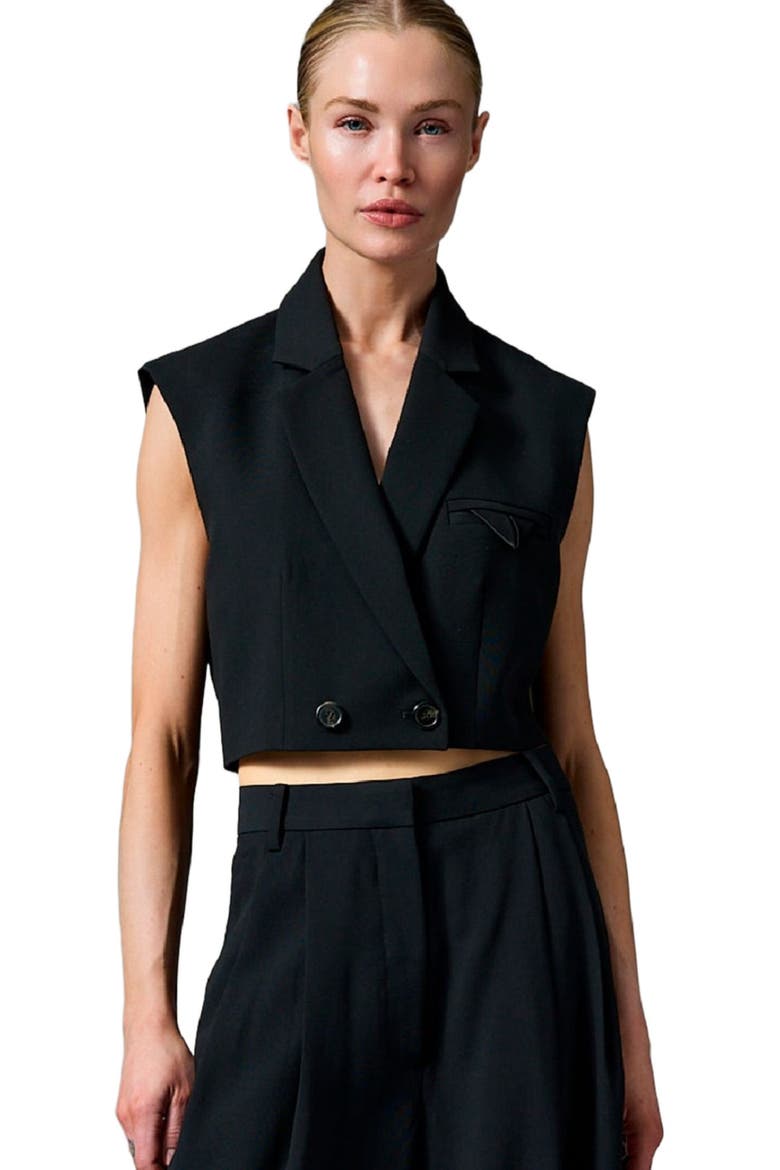Marnie Cropped Gabardine Waistcoat, Alternate, color, Black