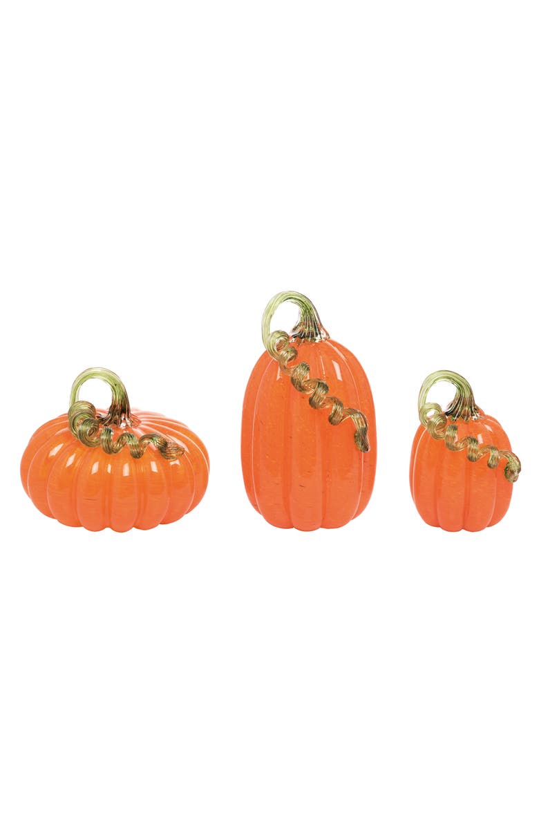 Transpac Glass Pumpkin Set of 3 Traditional Orange Harvest Decor, Main, color, Orange