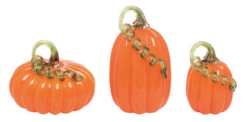 Glass Pumpkin Set of 3 Traditional Orange Harvest Decor
