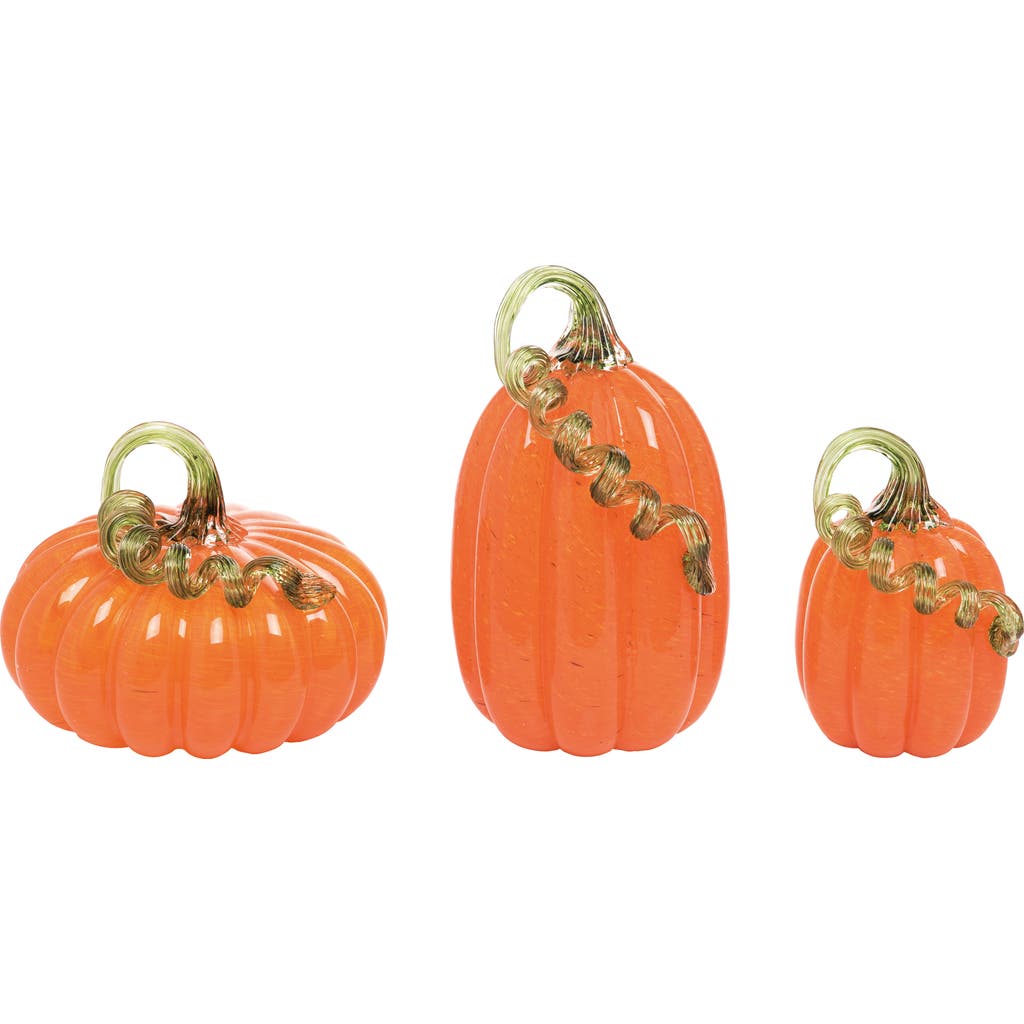 Transpac Glass Pumpkin Set Of 3 Traditional Orange Harvest Decor
