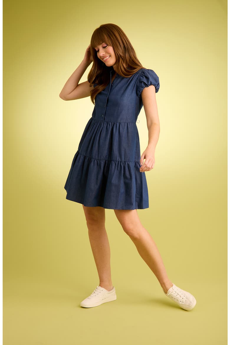 Bubble Sleeve A-Line Minidress, Alternate, color, DENIM