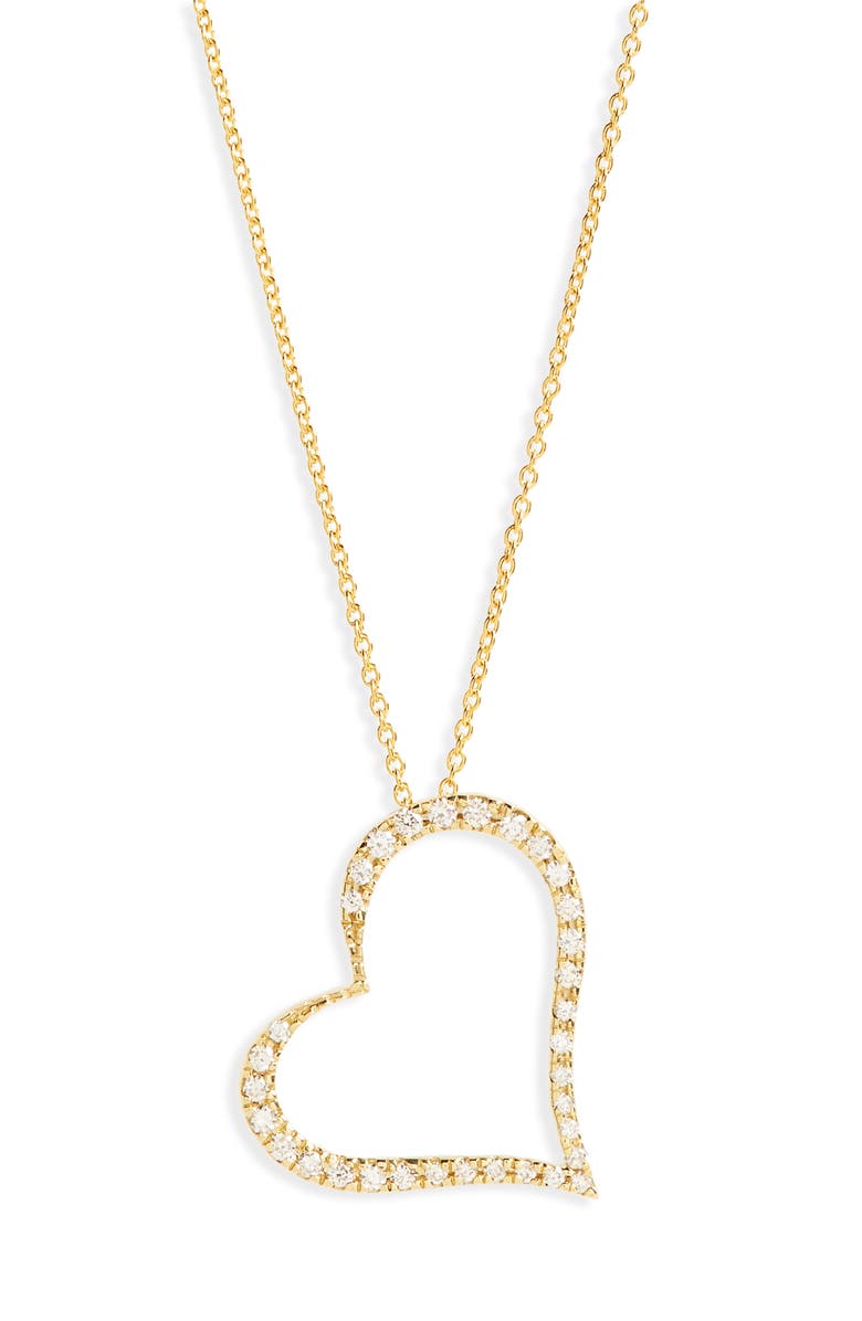 Roberto Coin Slanted Diamond Heart Pendant Necklace, Main, color,