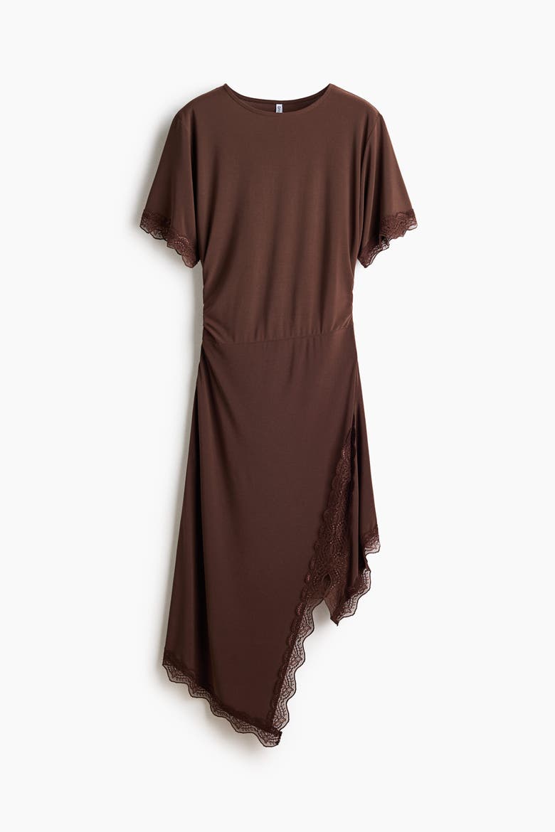 Lace-trimmed Jersey Dress, Alternate, color, Dark brown