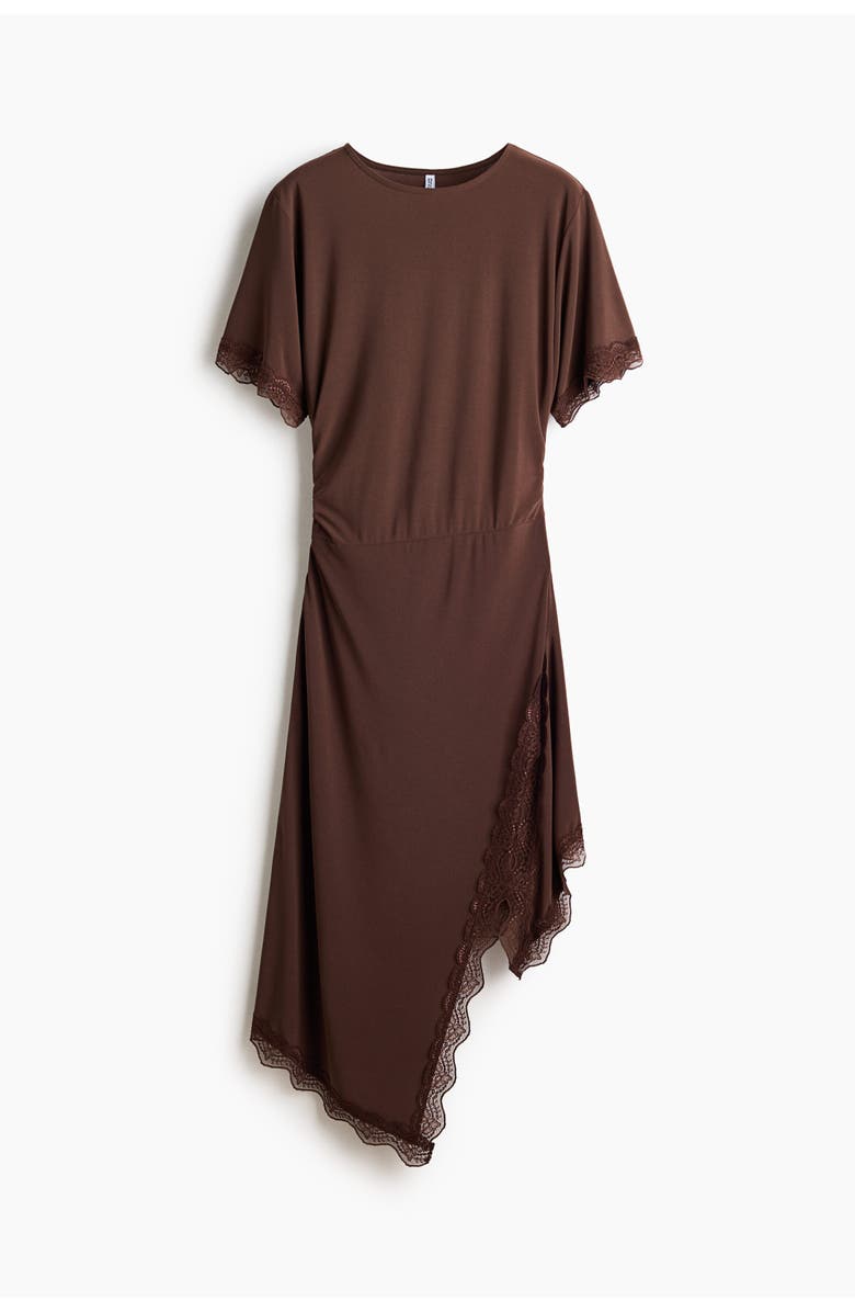 H&M Lace-trimmed Jersey Dress, Alternate, color, Dark Brown