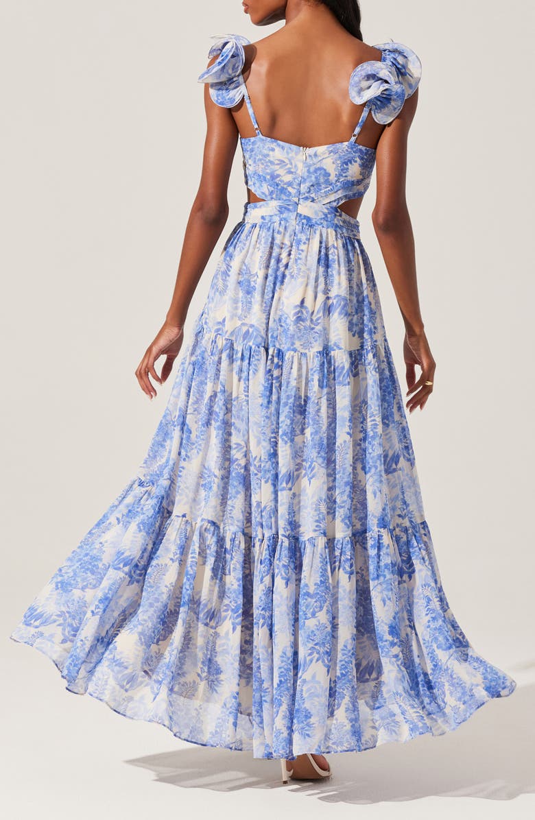 ASTR the Label Frittilaria Floral Cutout Detail Maxi Dress, Alternate, color, Blue Floral