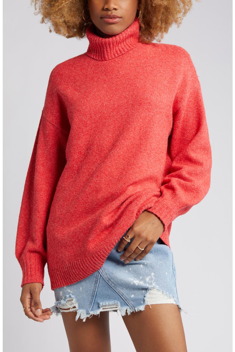 Oversize Turtleneck Sweater, Alternate, color, RED SALSA