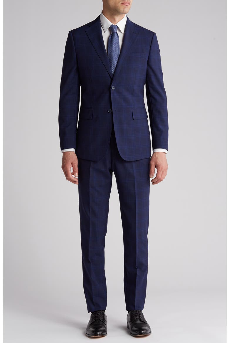 Plaid Trim Fit Wool Blend Two-Piece Suit, Main, color, BLUE
