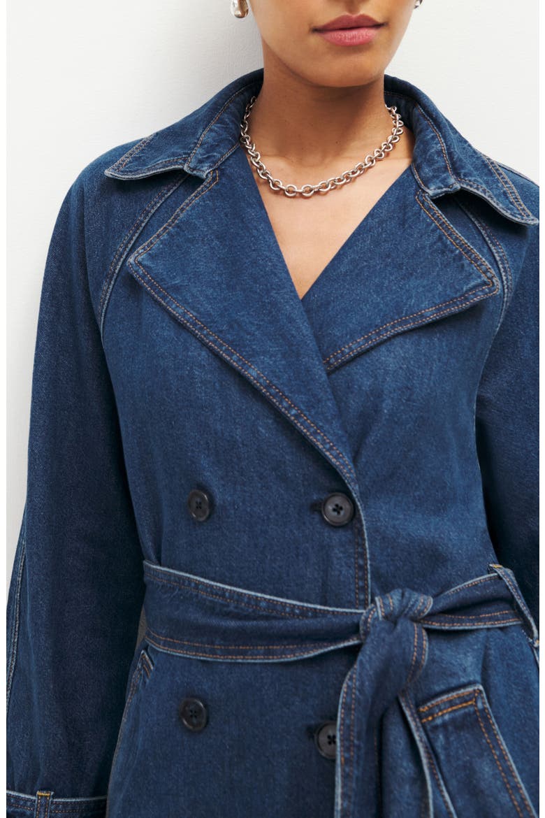 Hayes Belted Organic Cotton Denim Trench Coat, Alternate, color, ESTES