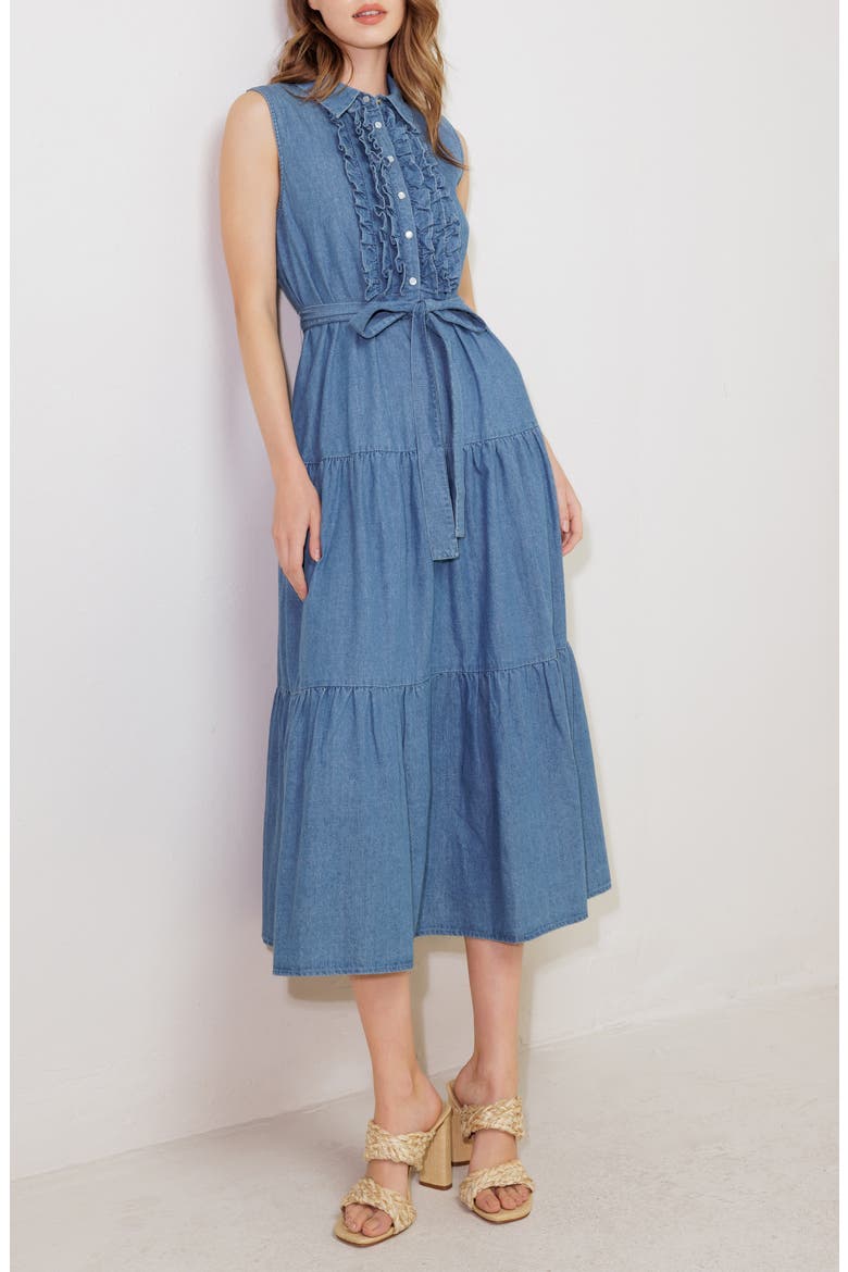Ruffle Tiered Denim Shirtdress, Alternate, color, DENIM BLUE