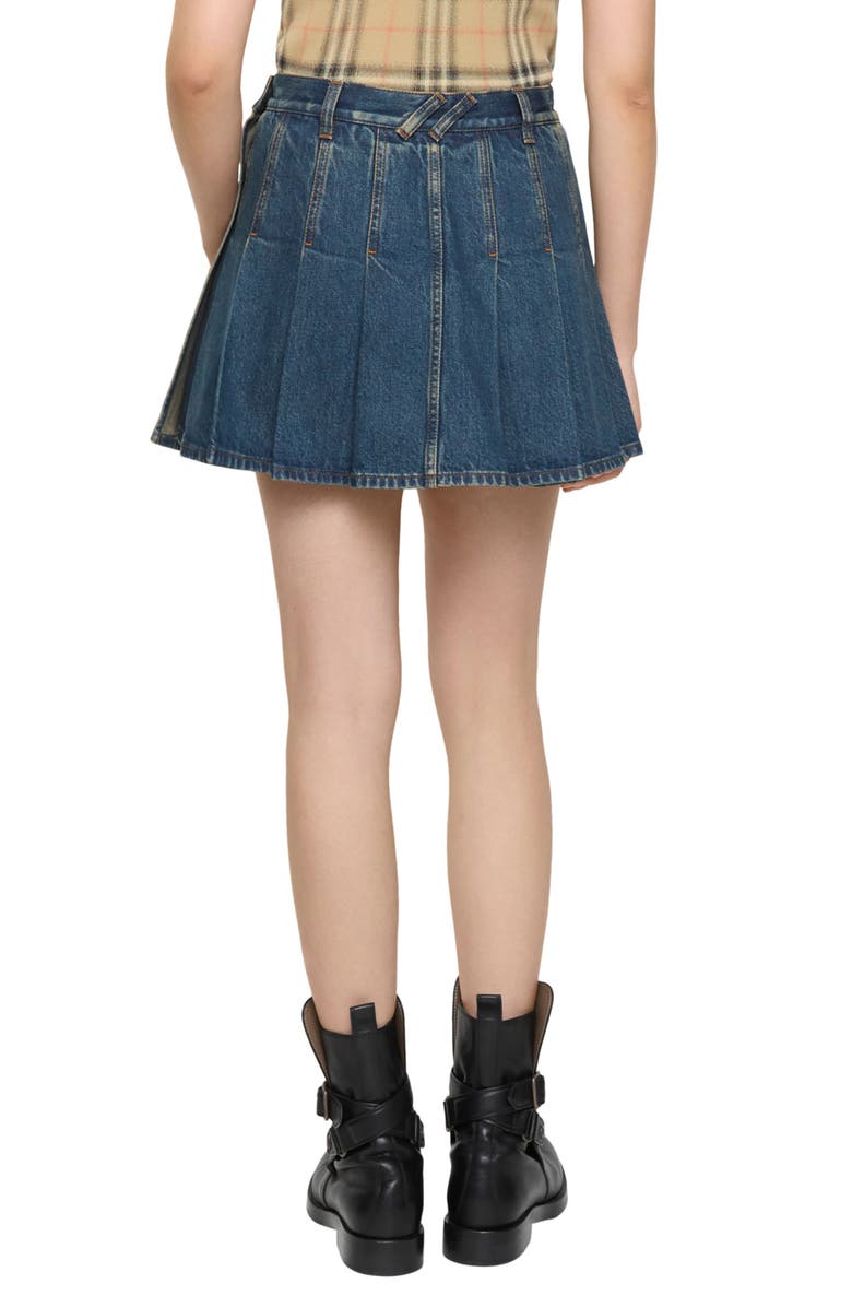 Burberry Dahlia Pleated Denim Miniskirt, Alternate, color, Mid Blue