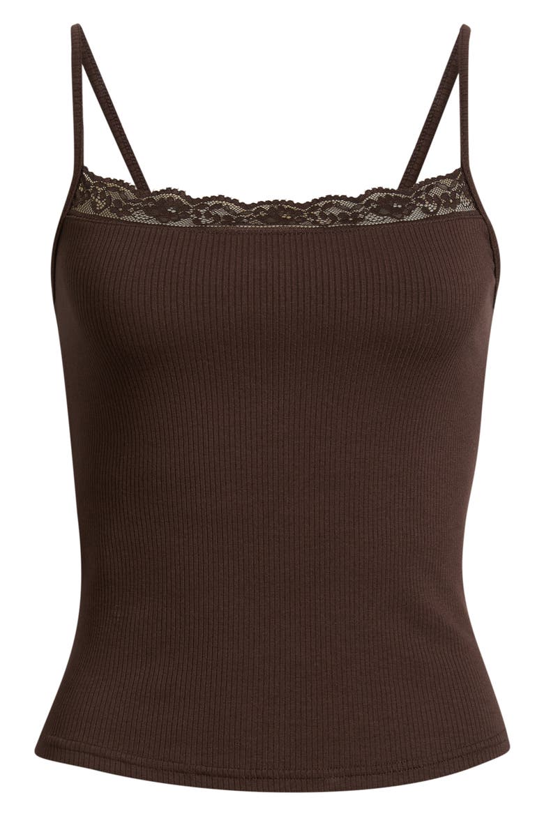Blondi Lace Trim Ribbed Camisole, Alternate, color, BROWN
