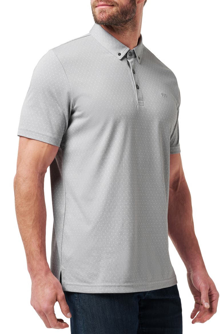 Handsome Town Dot Print Piqué Button-Down Polo, Alternate, color, HEATHER LIGHT GREY