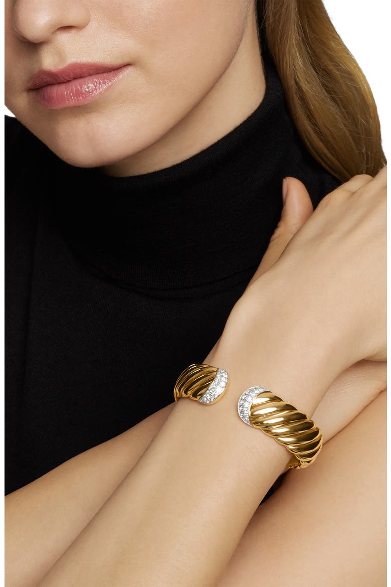 Sculpted Cable 18K Gold & Pavé Diamond Cuff Bracelet, Alternate, color, DIAMOND/ YELLOW GOLD