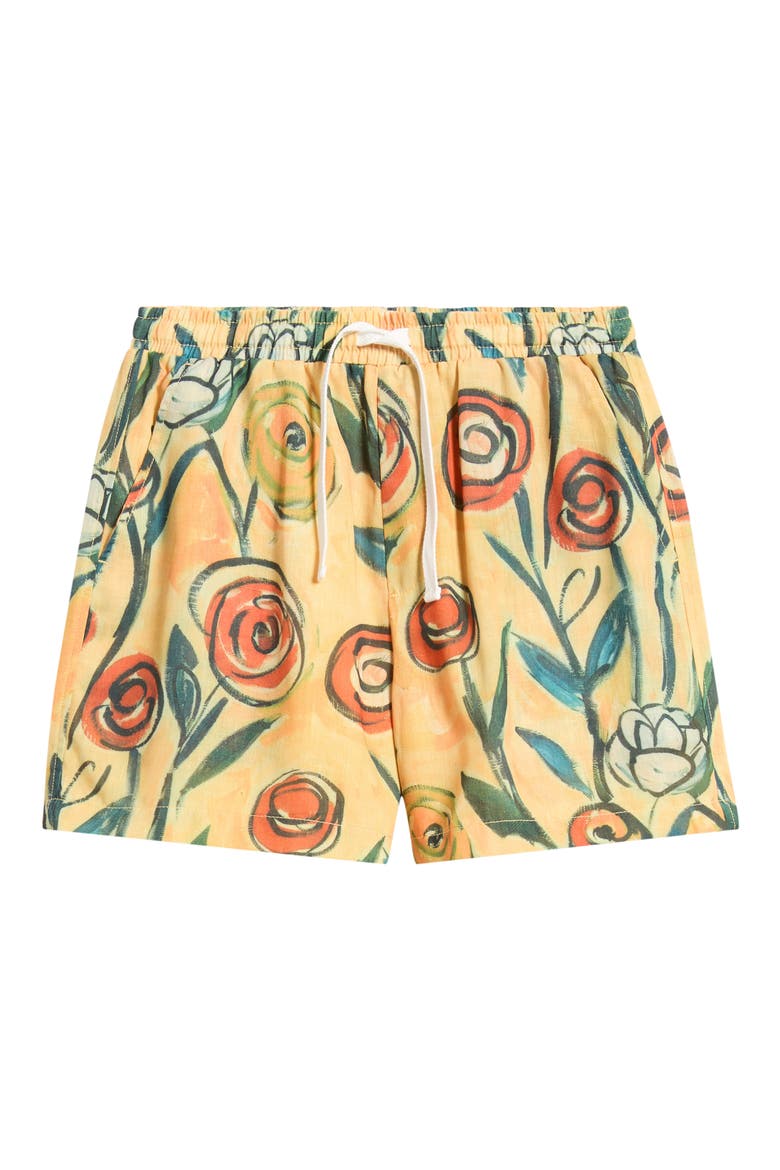 Floral Brush Drawstring Shorts, Alternate, color, ORANGE