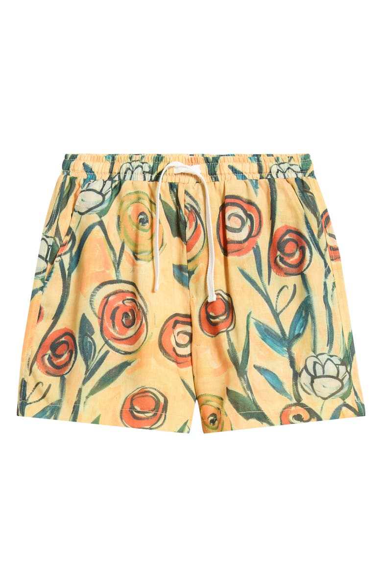 RIZORT Floral Brush Drawstring Shorts, Main, color, Orange