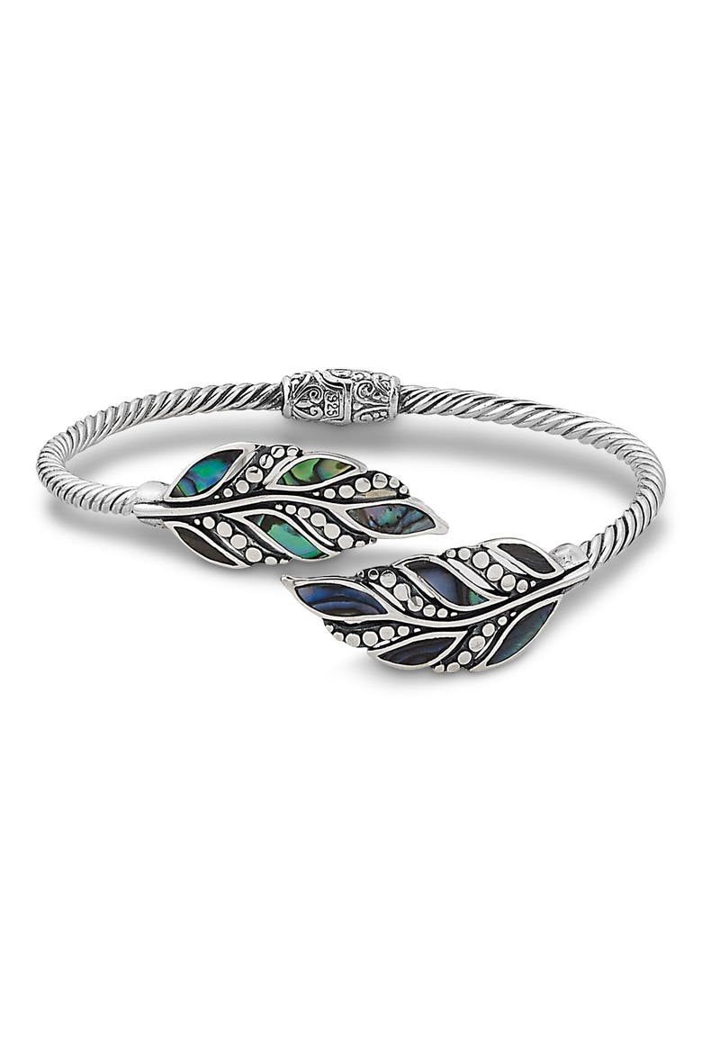 Sterling Silver Abalone Leaf Hinged Bracelet, Main, color, GREEN AND BLUE