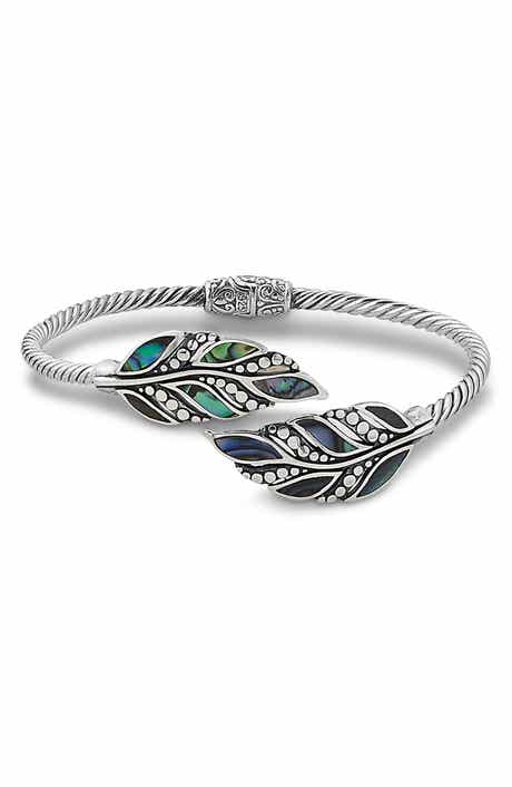 SAMUEL B. Sterling Silver Abalone Leaf Hinged Bracelet