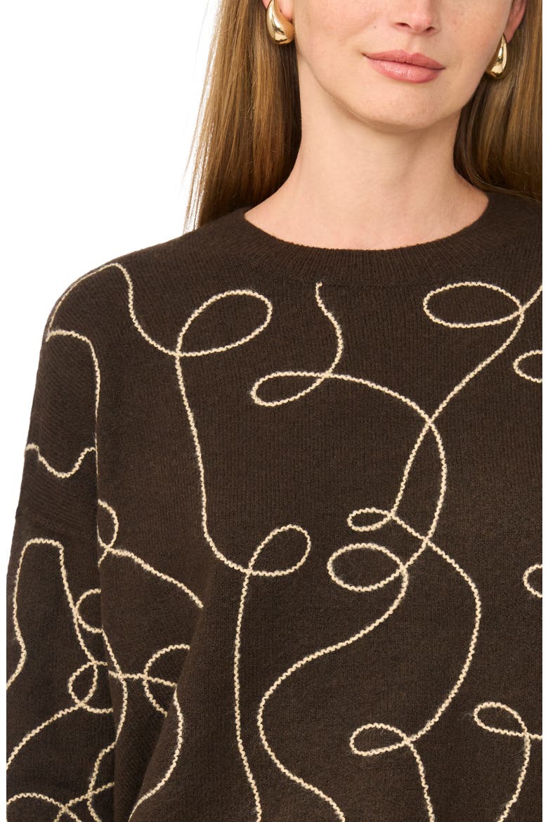 Embroidered Line Art Sweater, Alternate, color, CHOCOLATE