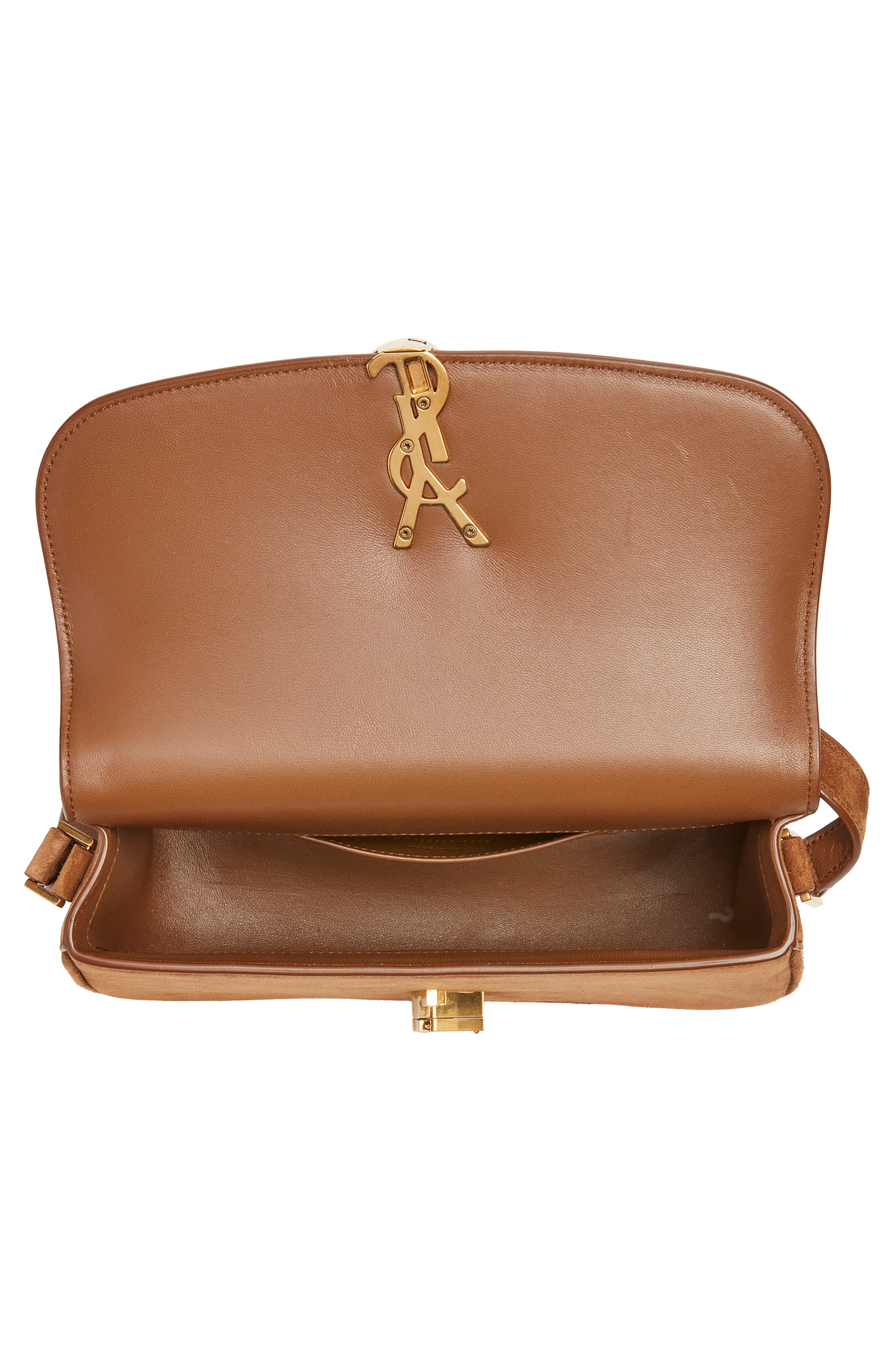 Saint Laurent Medium Solferino Suede Shoulder Bag, Alternate, color, Caramel Cognac