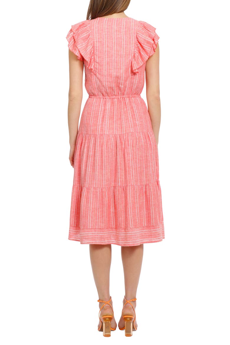 Metallic Stripe Linen Blend Midi Dress, Alternate, color, LIGHT RED/ IVORY