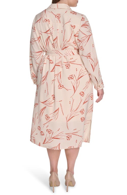 Calvin Klein Floral Long Sleeve Shirtdress In White