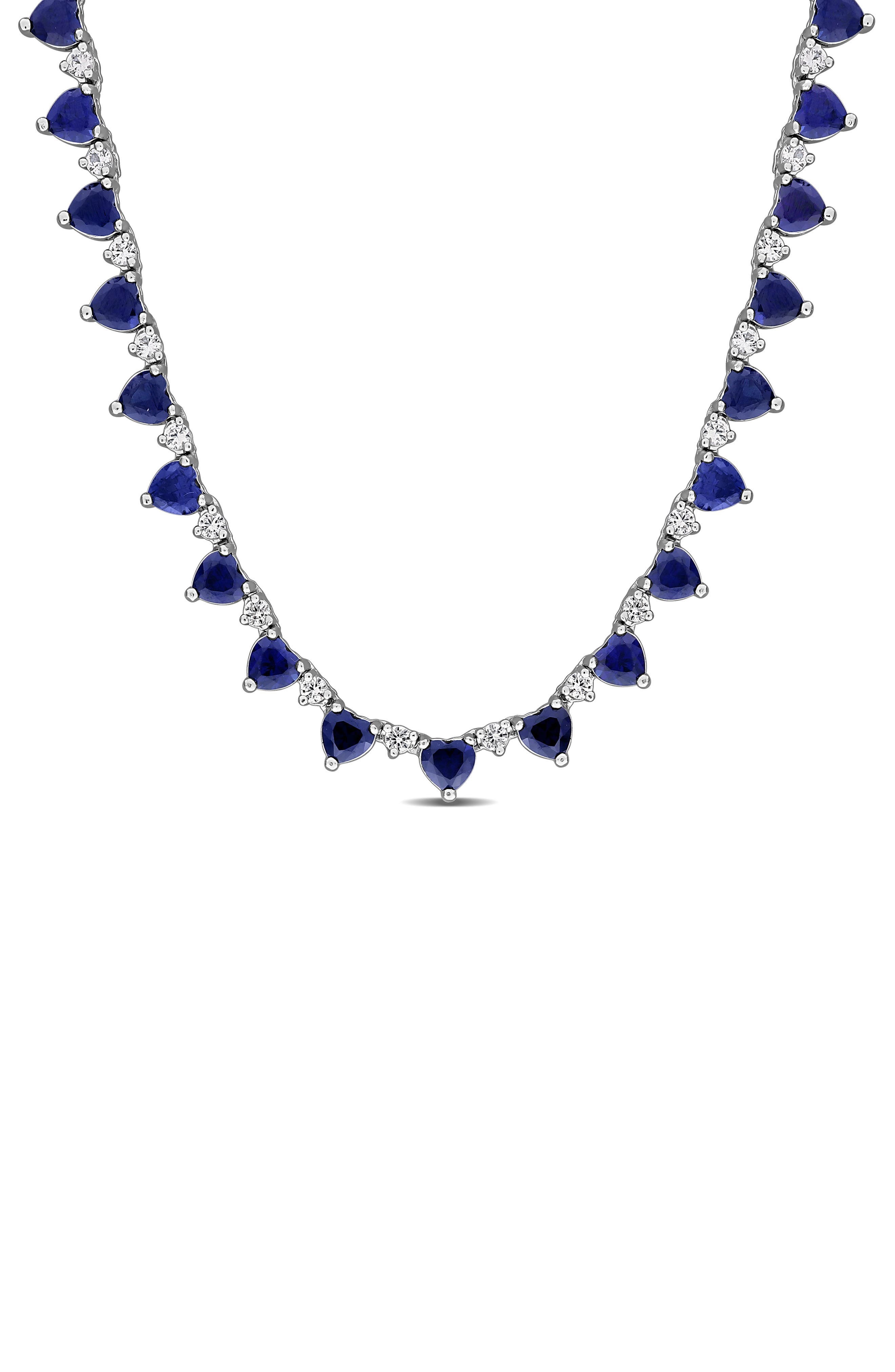 Sterling Silver Heart Lab Created Sapphire Necklace