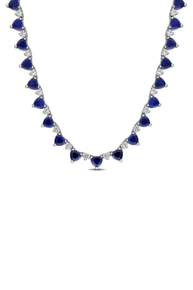 Sterling Silver Heart Lab Created Sapphire Necklace, Main, color, BLUE