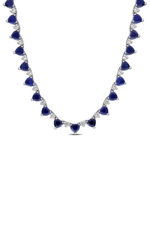 Sterling Silver Heart Lab Created Sapphire Necklace