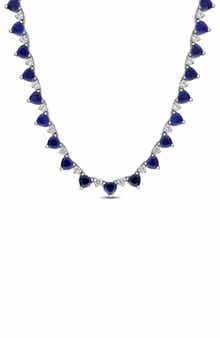 Sterling Silver Heart Lab Created Sapphire Necklace