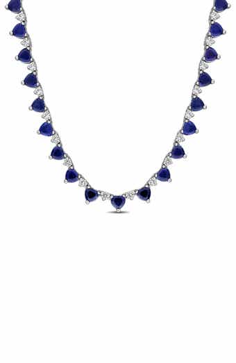 Sterling Silver Heart Lab Created Sapphire Necklace