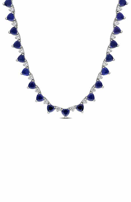 Sterling Silver Heart Lab Created Sapphire Necklace
