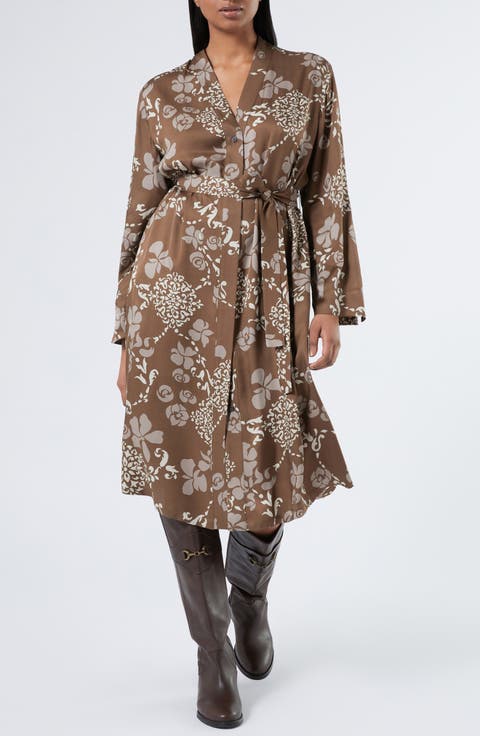 Teiera Floral Long Sleeve Shirtdress (Plus)