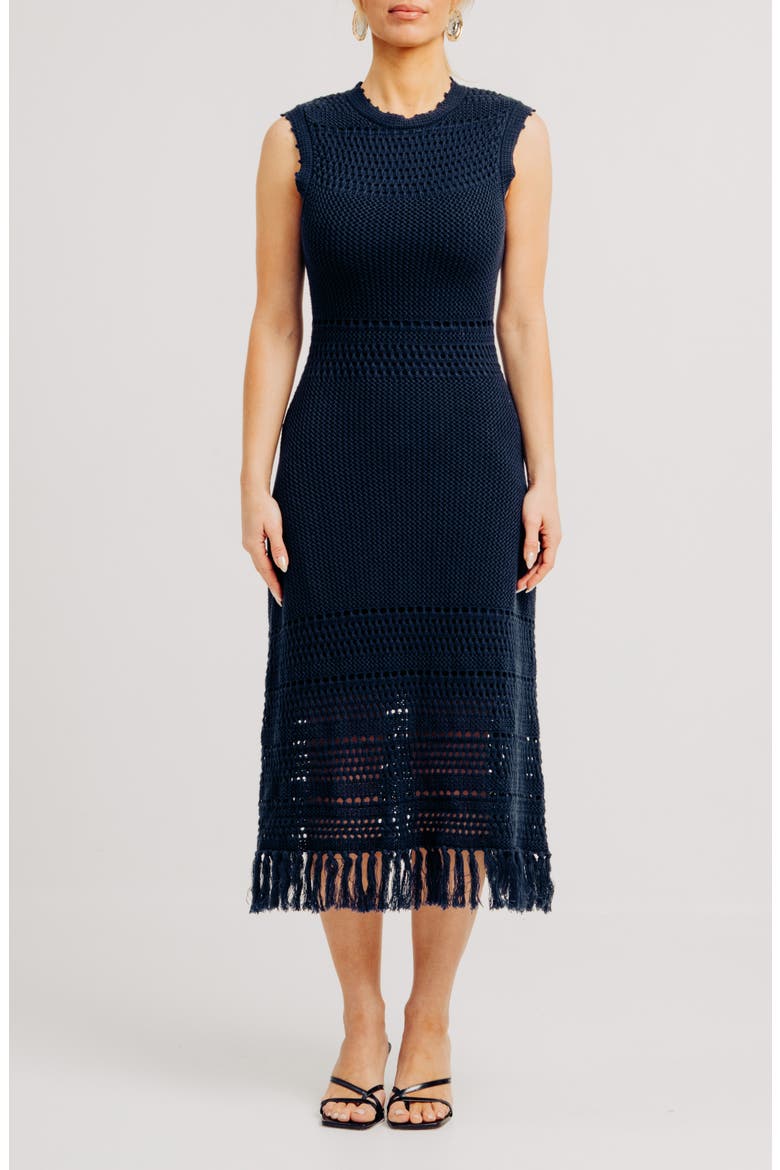 Colette Open Stitch Cotton & Cashmere Sweater Dress, Main, color, NAVY